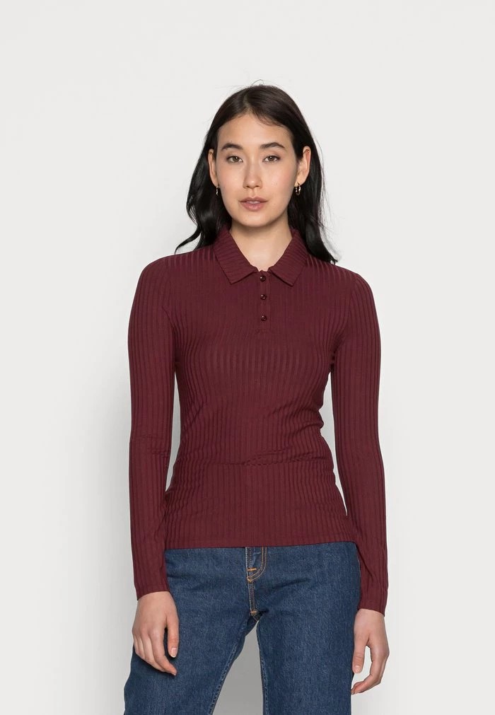 T-Shirt ANNA FIELD Anna Field Ribbed Polo Longsleeve Rouge Femme | TBI-5921663